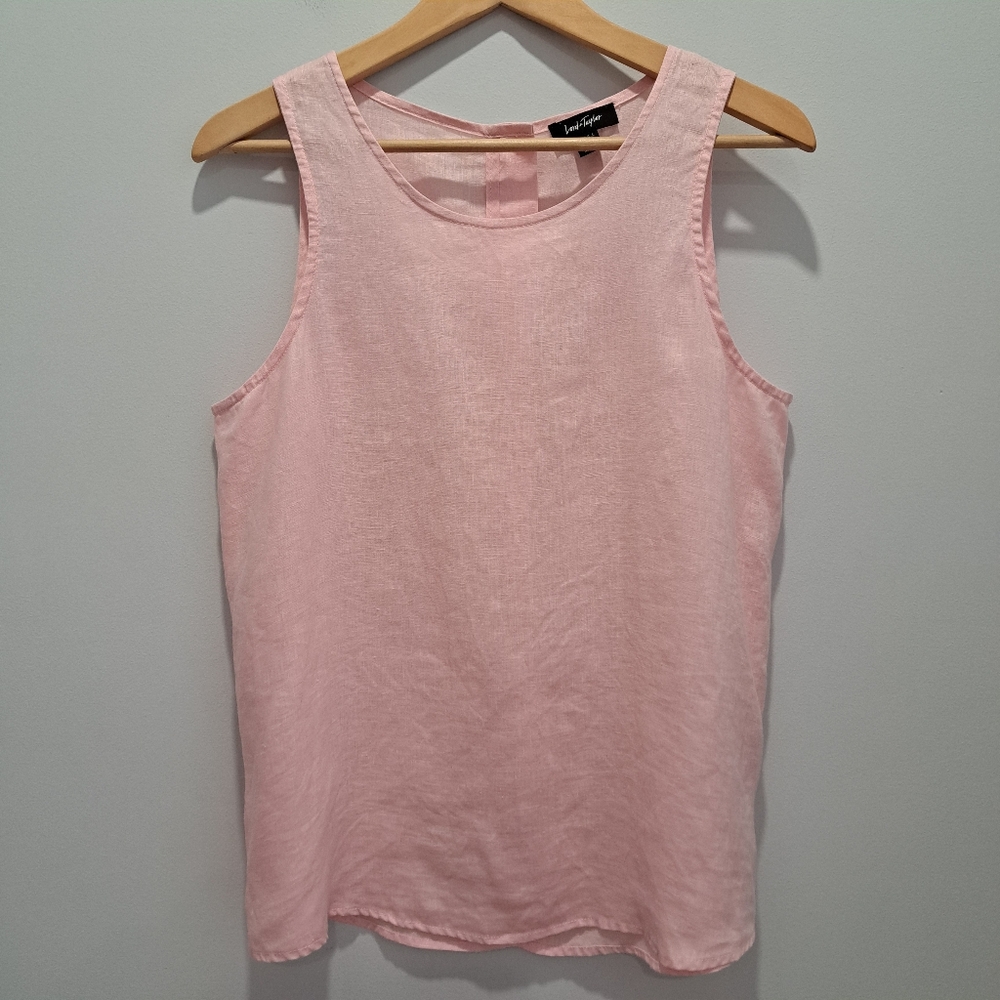 Lord & Taylor Pink Linen Cottagecore Coastal Quiet Luxury Preppy Top Womens M